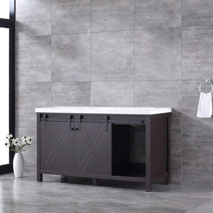 Marsyas 60" Brown Double Vanity, White Quartz Top, White Square Sinks and no Mirror - LM342260DCCS000