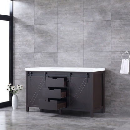 Marsyas 60" Brown Double Vanity, White Quartz Top, White Square Sinks and no Mirror - LM342260DCCS000