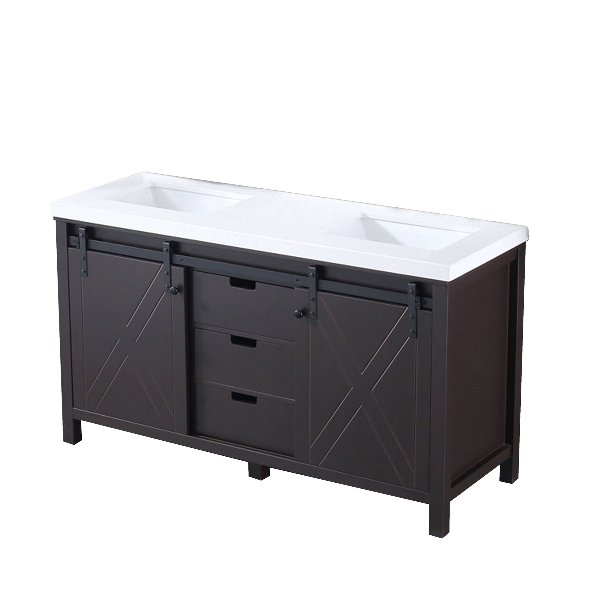 Marsyas 60" Brown Double Vanity, White Quartz Top, White Square Sinks and no Mirror - LM342260DCCS000