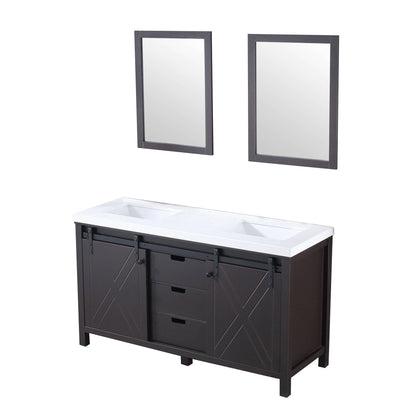 Marsyas 60" Brown Double Vanity, White Quartz Top, White Square Sinks and 24" Mirrors - LM342260DCCSM24