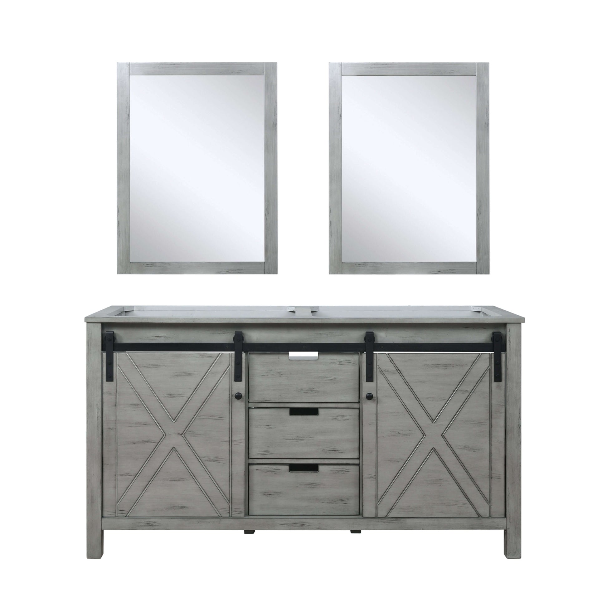 Marsyas 60" Ash Grey Double Vanity, no Top and 24" Mirrors - LM342260DH00M24