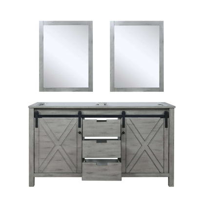 Marsyas 60" Ash Grey Double Vanity, no Top and 24" Mirrors - LM342260DH00M24