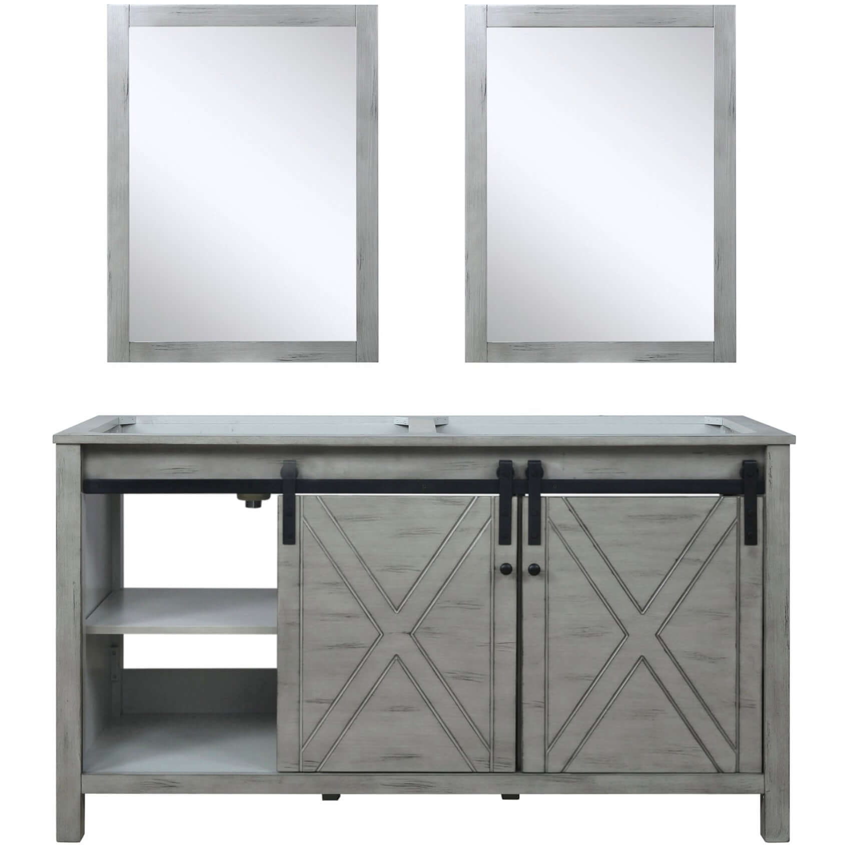 Marsyas 60" Ash Grey Double Vanity, no Top and 24" Mirrors - LM342260DH00M24