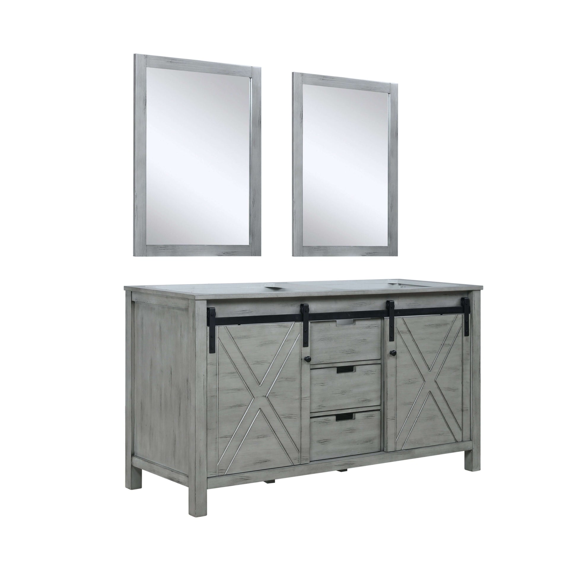 Marsyas 60" Ash Grey Double Vanity, no Top and 24" Mirrors - LM342260DH00M24