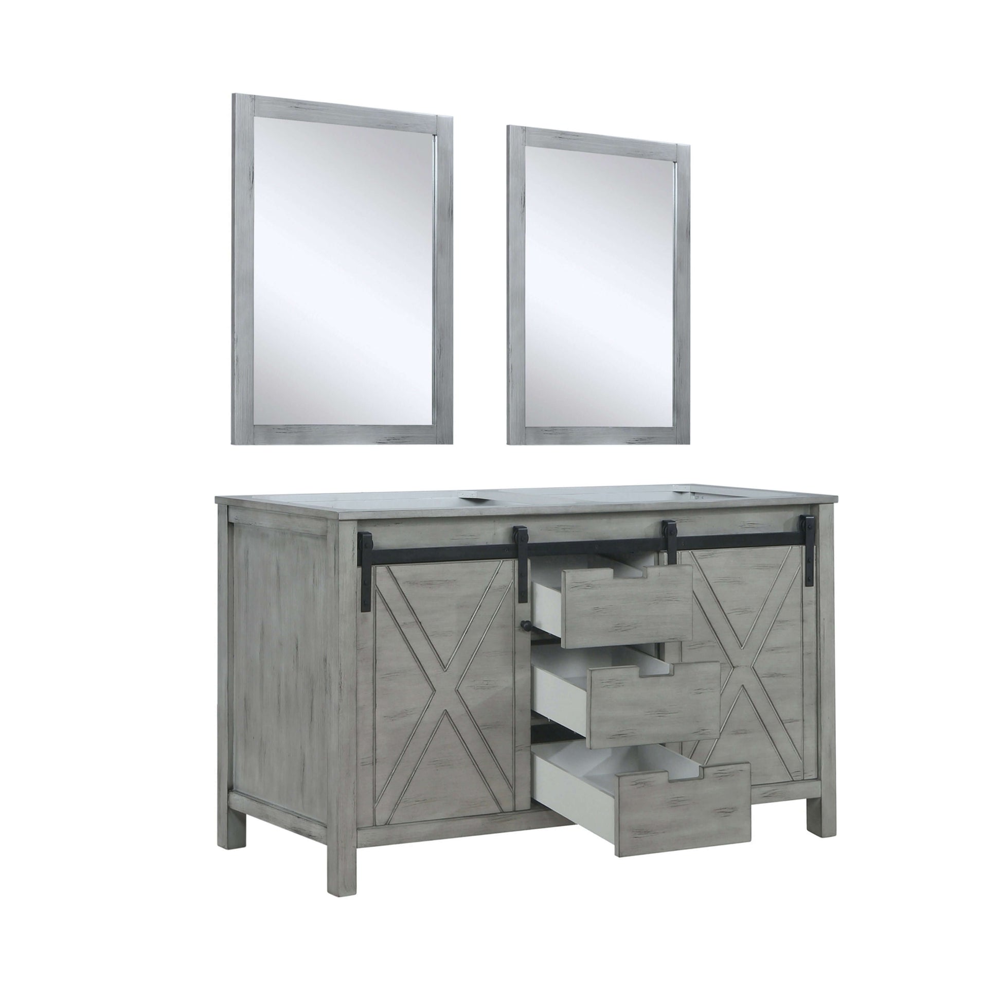 Marsyas 60" Ash Grey Double Vanity, no Top and 24" Mirrors - LM342260DH00M24