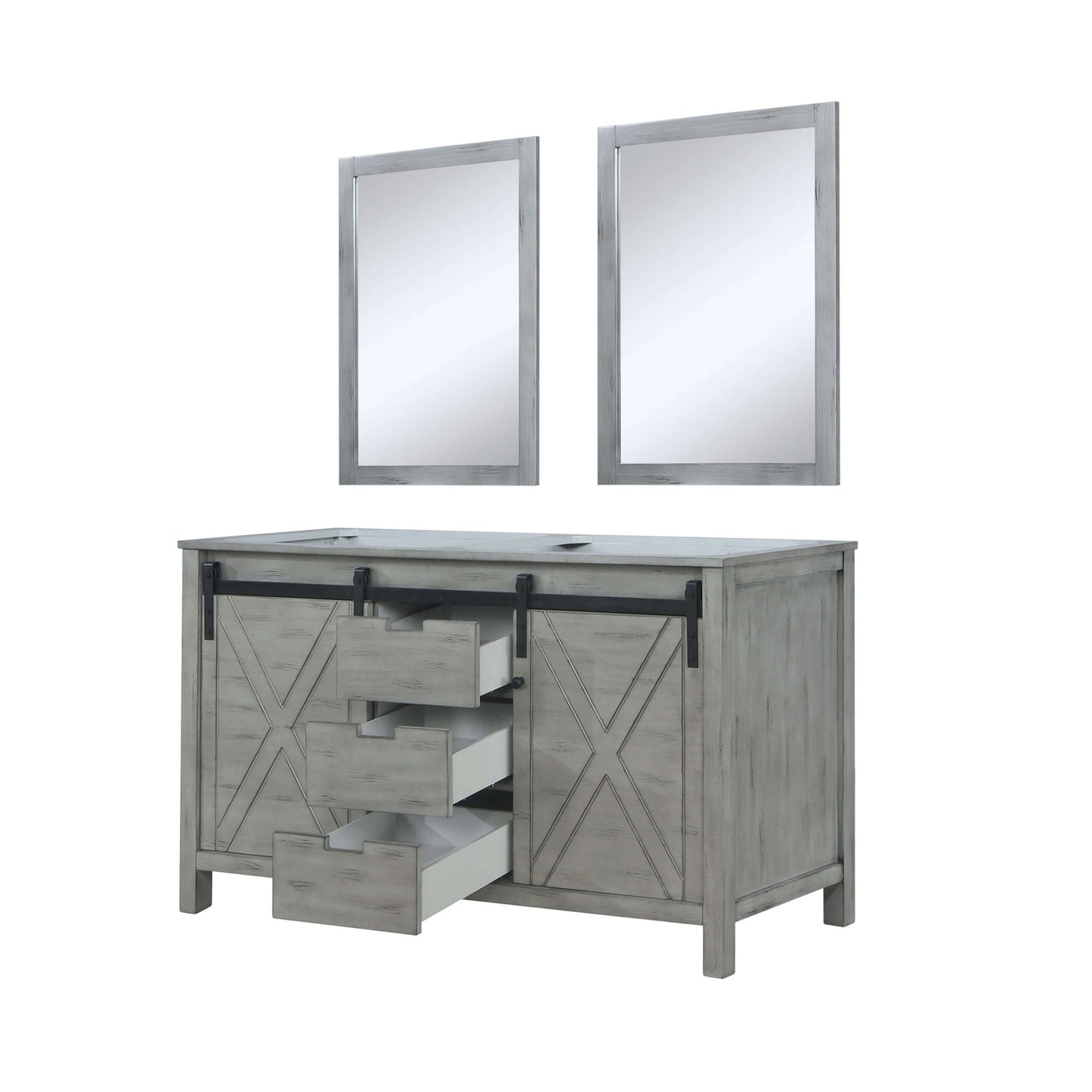 Marsyas 60" Ash Grey Double Vanity, no Top and 24" Mirrors - LM342260DH00M24