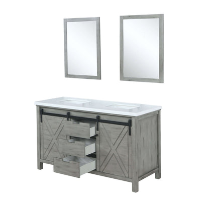 Marsyas 60" Ash Grey Double Vanity, White Quartz Top, White Square Sinks and 24" Mirrors - LM342260DHCSM24