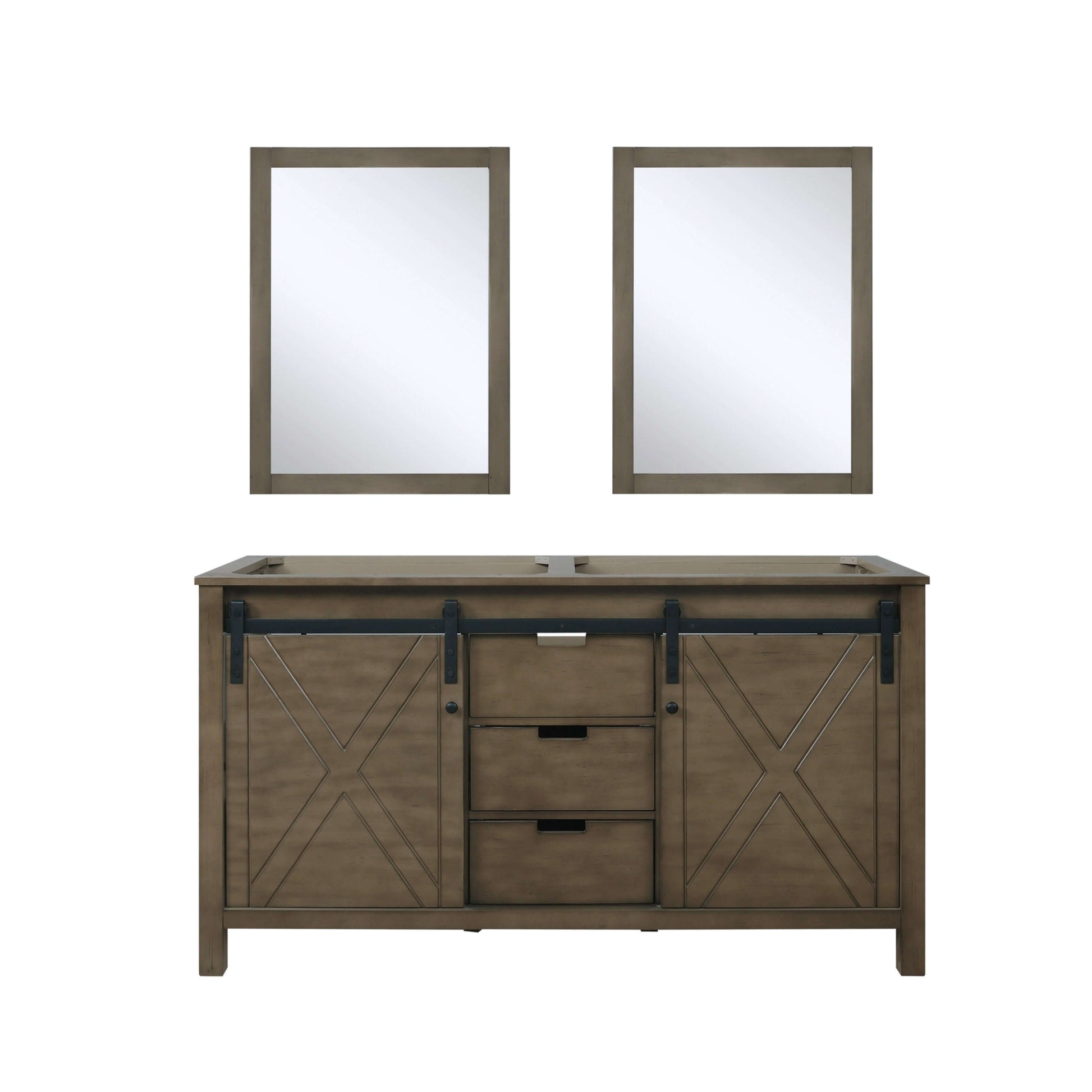 Marsyas 60" Rustic Brown Double Vanity, no Top and 24" Mirrors - LM342260DK00M24