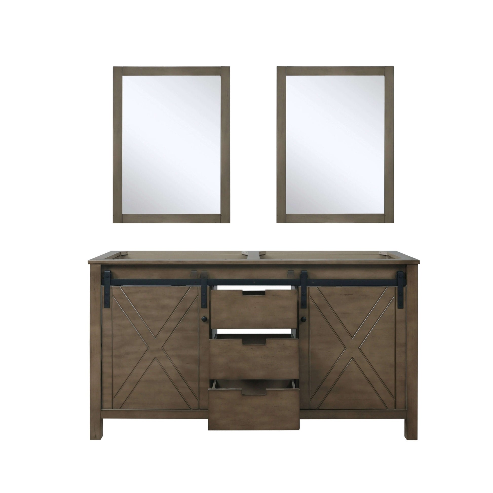 Marsyas 60" Rustic Brown Double Vanity, no Top and 24" Mirrors - LM342260DK00M24