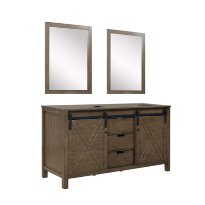 Marsyas 60" Rustic Brown Double Vanity, no Top and 24" Mirrors - LM342260DK00M24