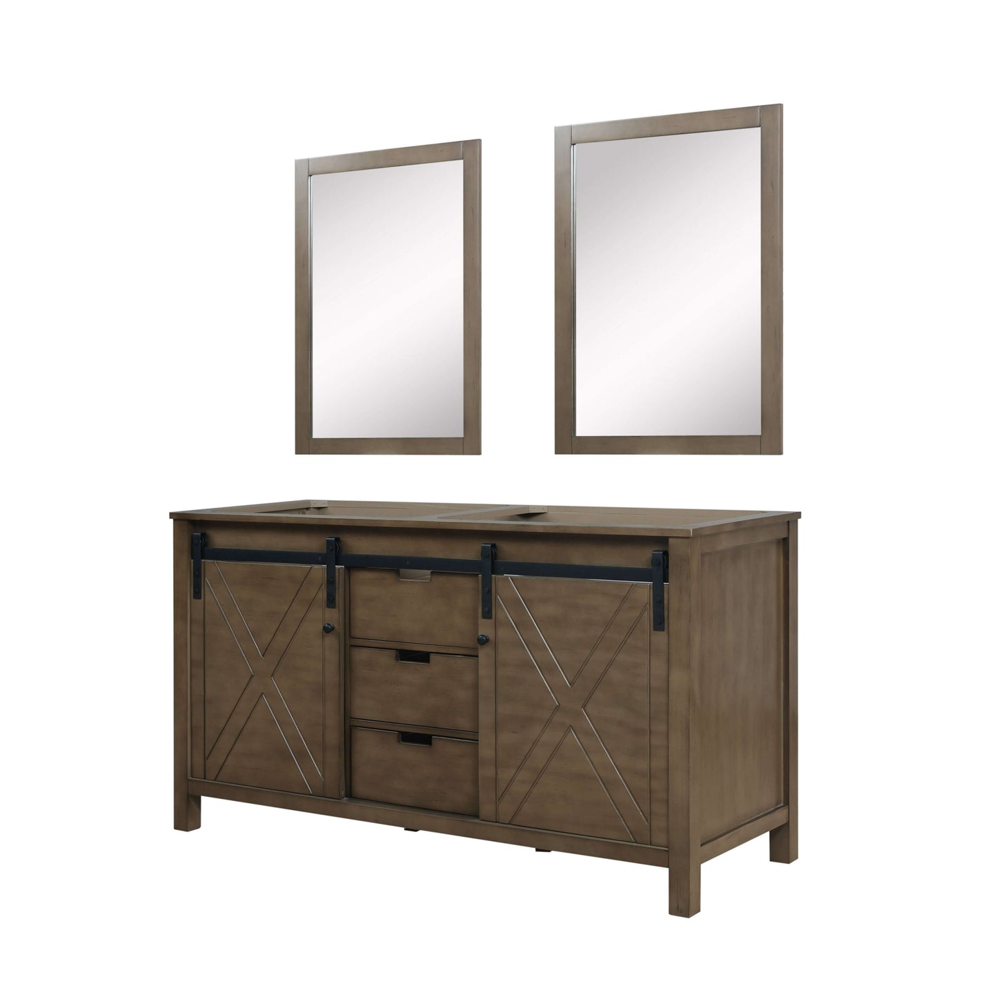 Marsyas 60" Rustic Brown Double Vanity, no Top and 24" Mirrors - LM342260DK00M24