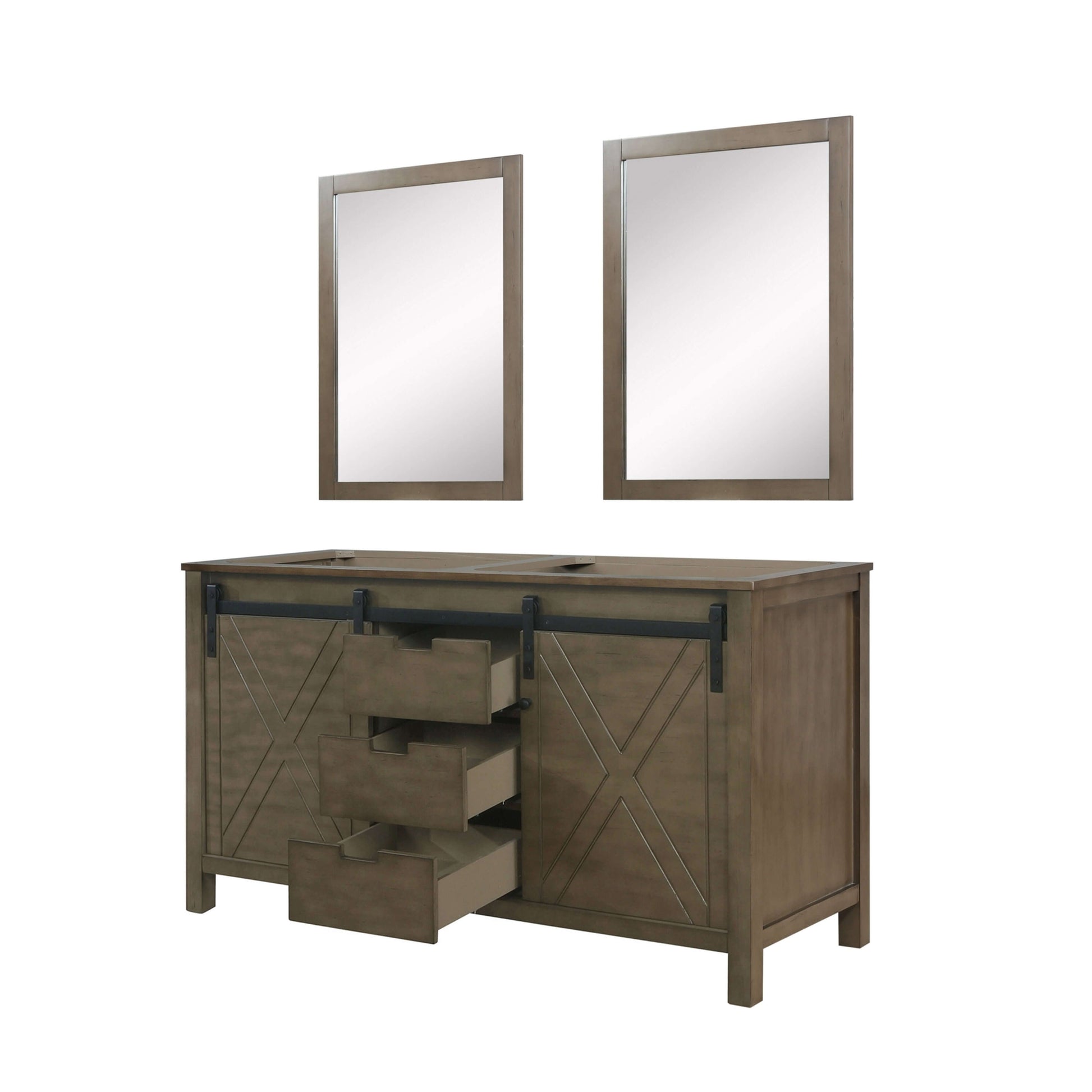 Marsyas 60" Rustic Brown Double Vanity, no Top and 24" Mirrors - LM342260DK00M24