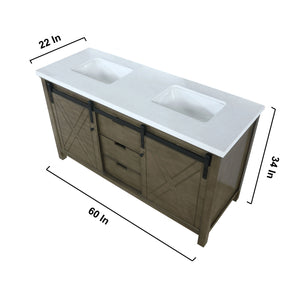 Marsyas 60" Rustic Brown Double Vanity, White Quartz Top, White Square Sinks and no Mirror - LM342260DKCS000