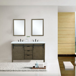 Marsyas 60" Rustic Brown Double Vanity, White Quartz Top, White Square Sinks and 24" Mirrors - LM342260DKCSM24