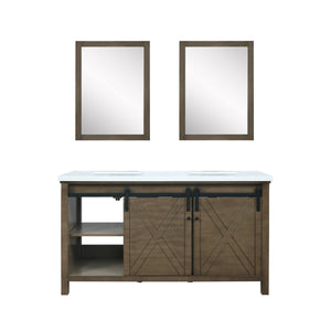 Marsyas 60" Rustic Brown Double Vanity, White Quartz Top, White Square Sinks and 24" Mirrors - LM342260DKCSM24