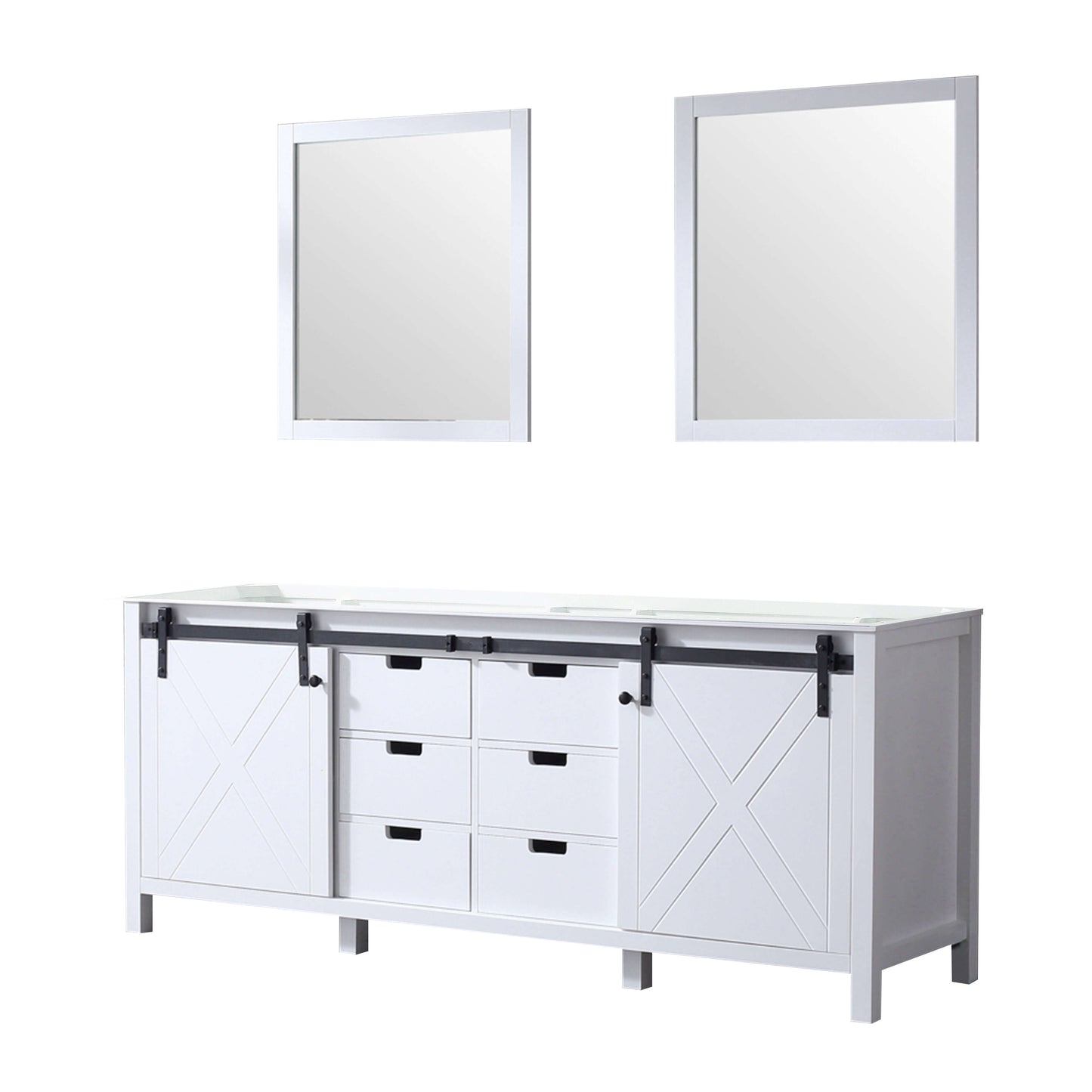 Marsyas 80" White Double Vanity, no Top and 30" Mirrors - LM342280DA00M30