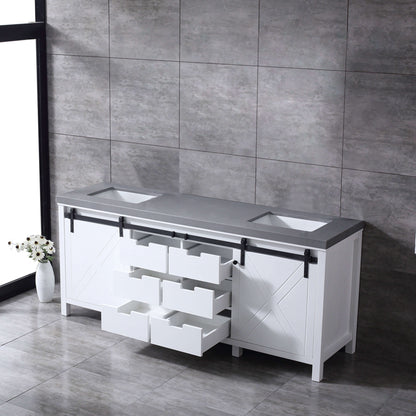 Marsyas 80" White Double Vanity, Grey Quartz Top, White Square Sinks and no Mirror - LM342280DAAS000