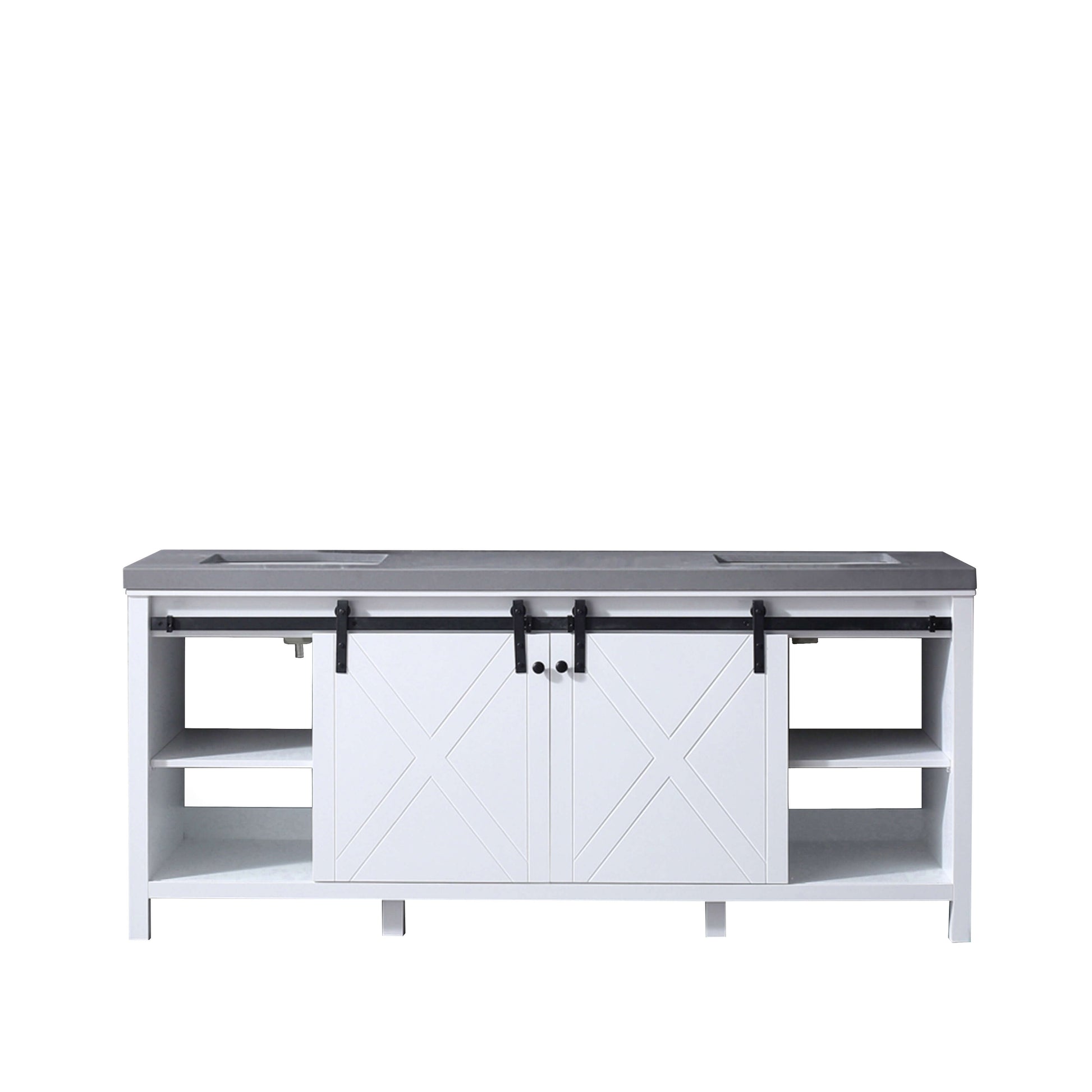 Marsyas 80" White Double Vanity, Grey Quartz Top, White Square Sinks and no Mirror - LM342280DAAS000