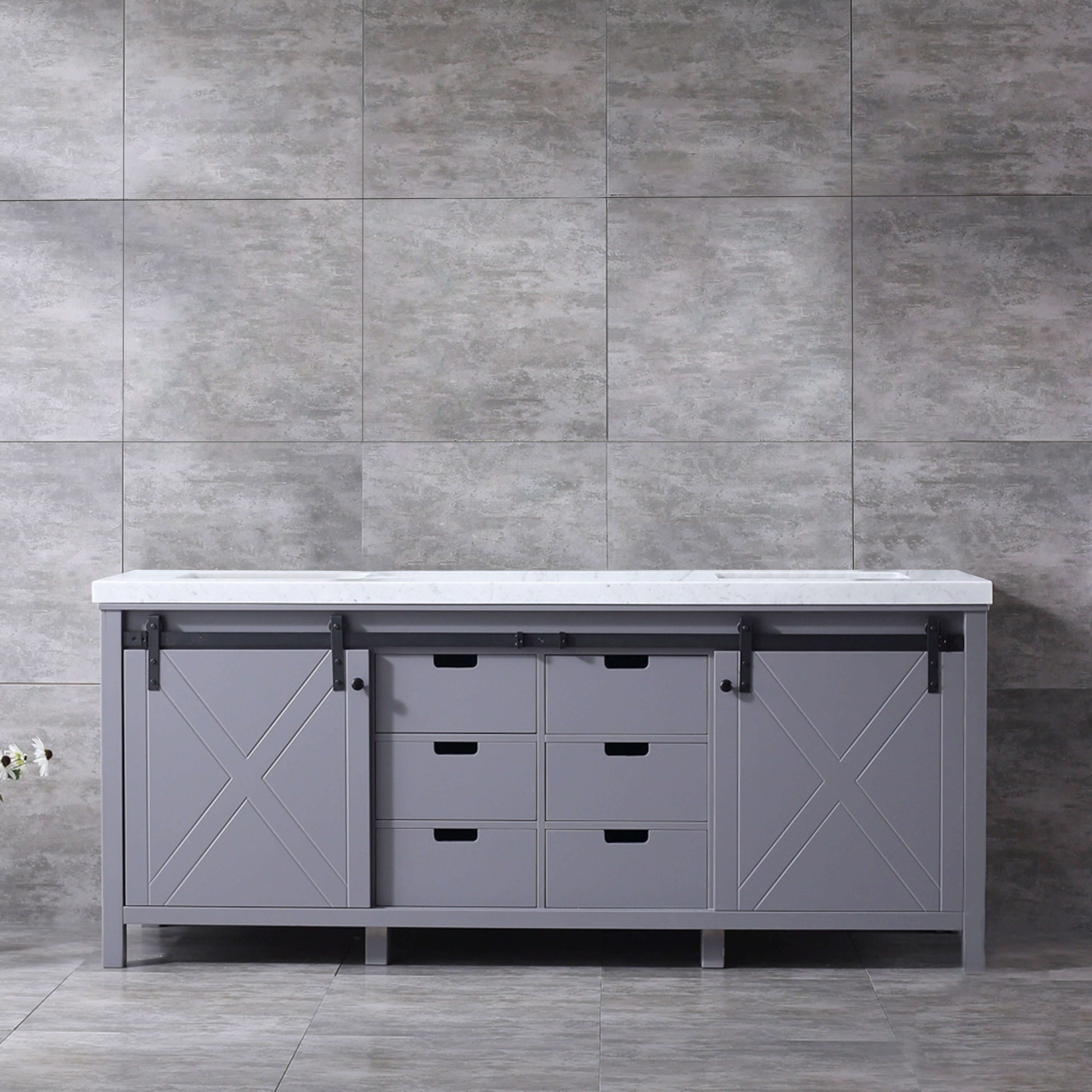 Marsyas 80" Dark Grey Double Vanity, White Carrara Marble Top, White Square Sinks and no Mirror - LM342280DBBS000