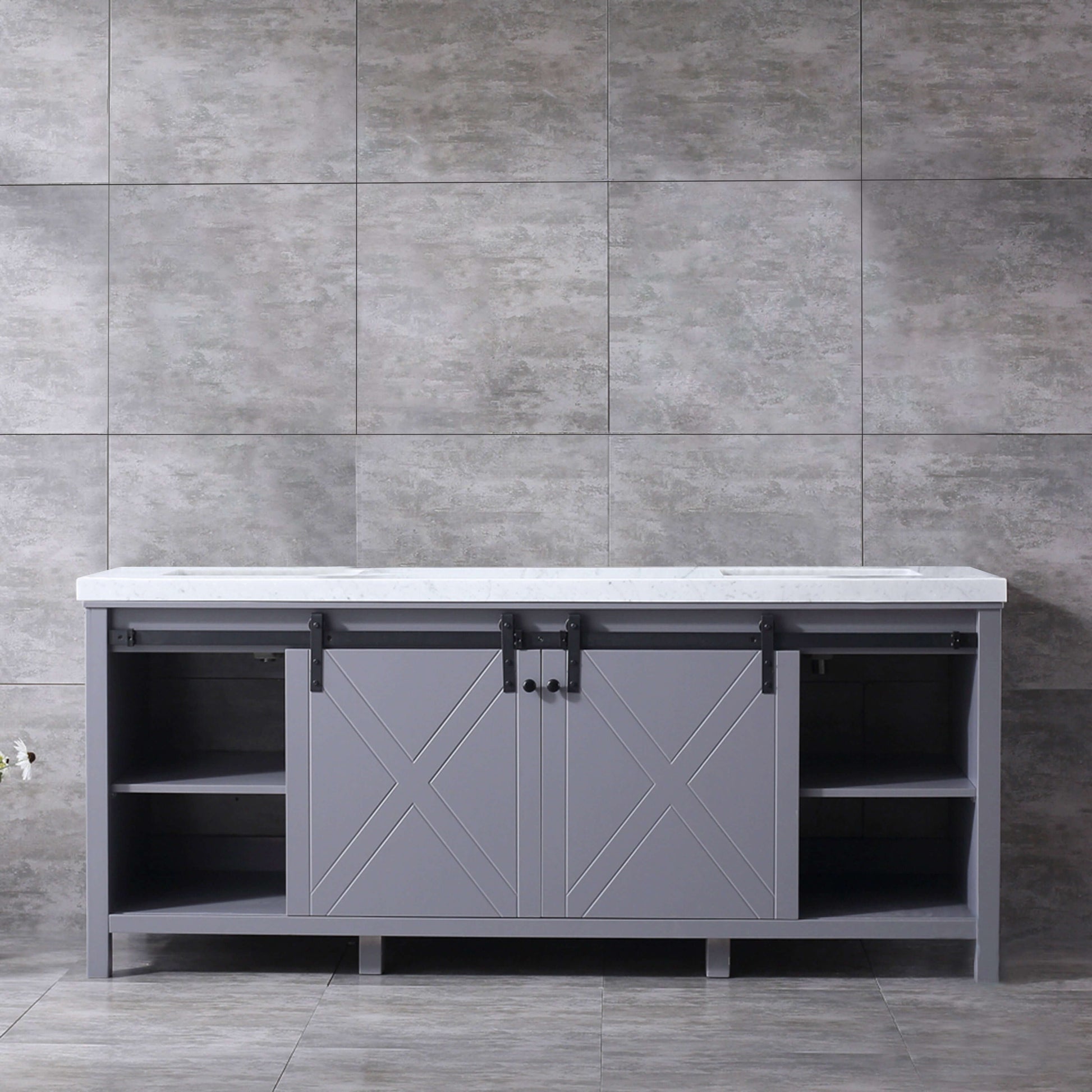 Marsyas 80" Dark Grey Double Vanity, White Carrara Marble Top, White Square Sinks and no Mirror - LM342280DBBS000