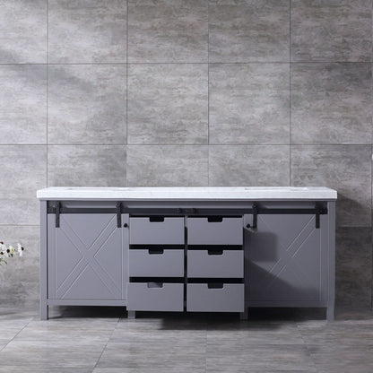 Marsyas 80" Dark Grey Double Vanity, White Carrara Marble Top, White Square Sinks and no Mirror - LM342280DBBS000