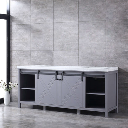 Marsyas 80" Dark Grey Double Vanity, White Carrara Marble Top, White Square Sinks and no Mirror - LM342280DBBS000