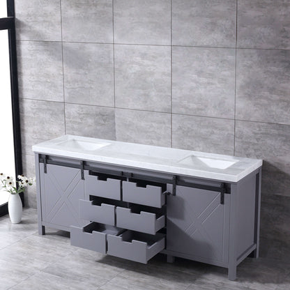 Marsyas 80" Dark Grey Double Vanity, White Carrara Marble Top, White Square Sinks and no Mirror - LM342280DBBS000