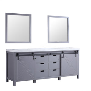 Marsyas 80" Dark Grey Double Vanity, White Carrara Marble Top, White Square Sinks and 30" Mirrors - LM342280DBBSM30