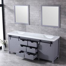 Load image into Gallery viewer, Marsyas 80&quot; Dark Grey Double Vanity, White Carrara Marble Top, White Square Sinks and 30&quot; Mirrors - LM342280DBBSM30