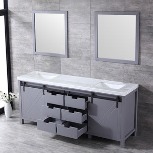 Marsyas 80" Dark Grey Double Vanity, White Carrara Marble Top, White Square Sinks and 30" Mirrors - LM342280DBBSM30
