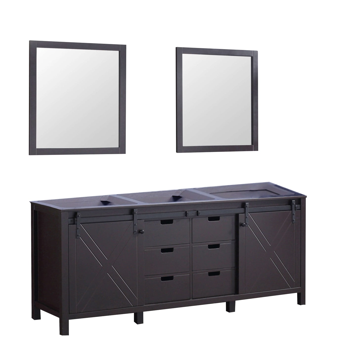 Marsyas 80" Brown Double Vanity, no Top and 30" Mirrors - LM342280DC00M30