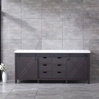 Marsyas 80" Brown Double Vanity, White Quartz Top, White Square Sinks and no Mirror - LM342280DCCS000