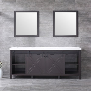 Marsyas 80" Brown Double Vanity, White Quartz Top, White Square Sinks and 30" Mirrors - LM342280DCCSM30