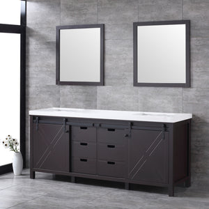 Marsyas 80" Brown Double Vanity, White Quartz Top, White Square Sinks and 30" Mirrors - LM342280DCCSM30