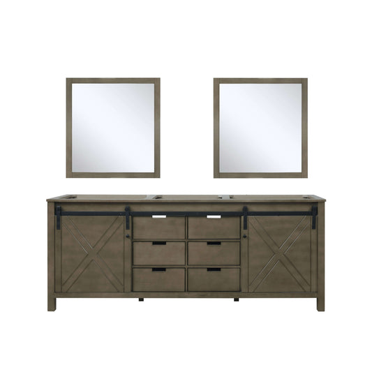 Marsyas 80" Rustic Brown Double Vanity, no Top and 30" Mirrors - LM342280DK00M30