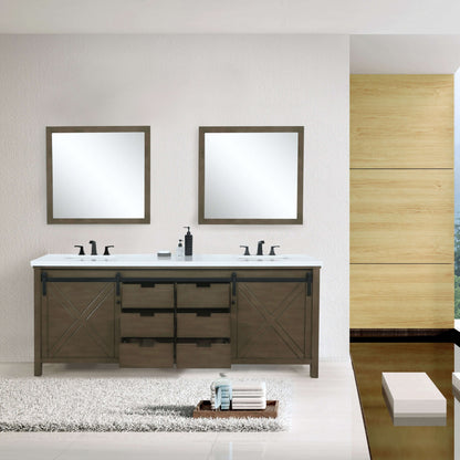 Marsyas 80" Rustic Brown Double Vanity, White Quartz Top, White Square Sinks and 30" Mirrors - LM342280DKCSM30