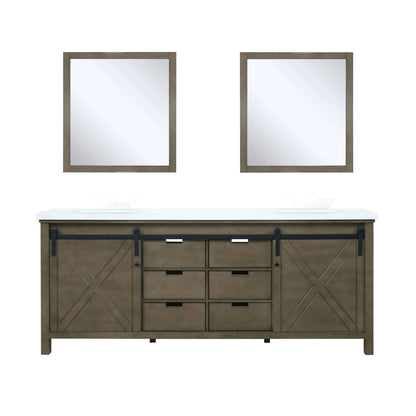 Marsyas 80" Rustic Brown Double Vanity, White Quartz Top, White Square Sinks and 30" Mirrors - LM342280DKCSM30