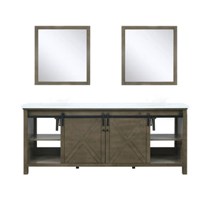 Marsyas 80" Rustic Brown Double Vanity, White Quartz Top, White Square Sinks and 30" Mirrors - LM342280DKCSM30