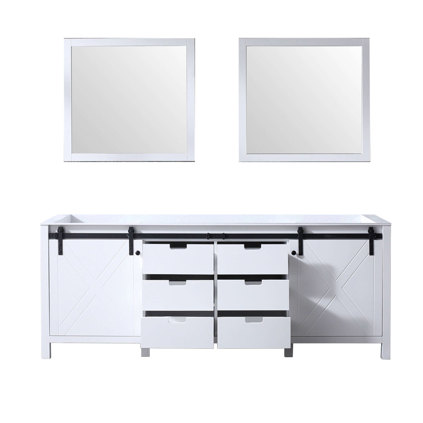 Marsyas 84" White Double Vanity, no Top and 34" Mirrors - LM342284DA00M34