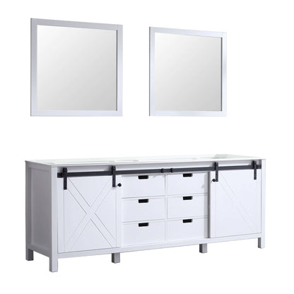 Marsyas 84" White Double Vanity, no Top and 34" Mirrors - LM342284DA00M34