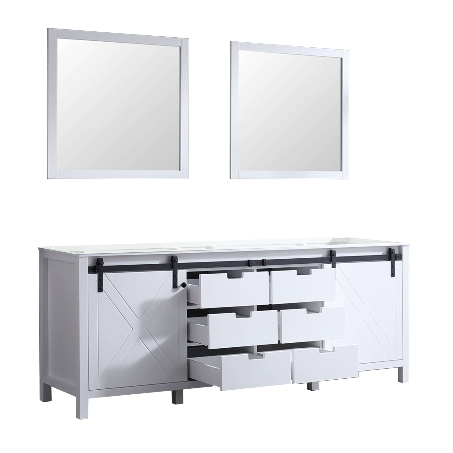 Marsyas 84" White Double Vanity, no Top and 34" Mirrors - LM342284DA00M34