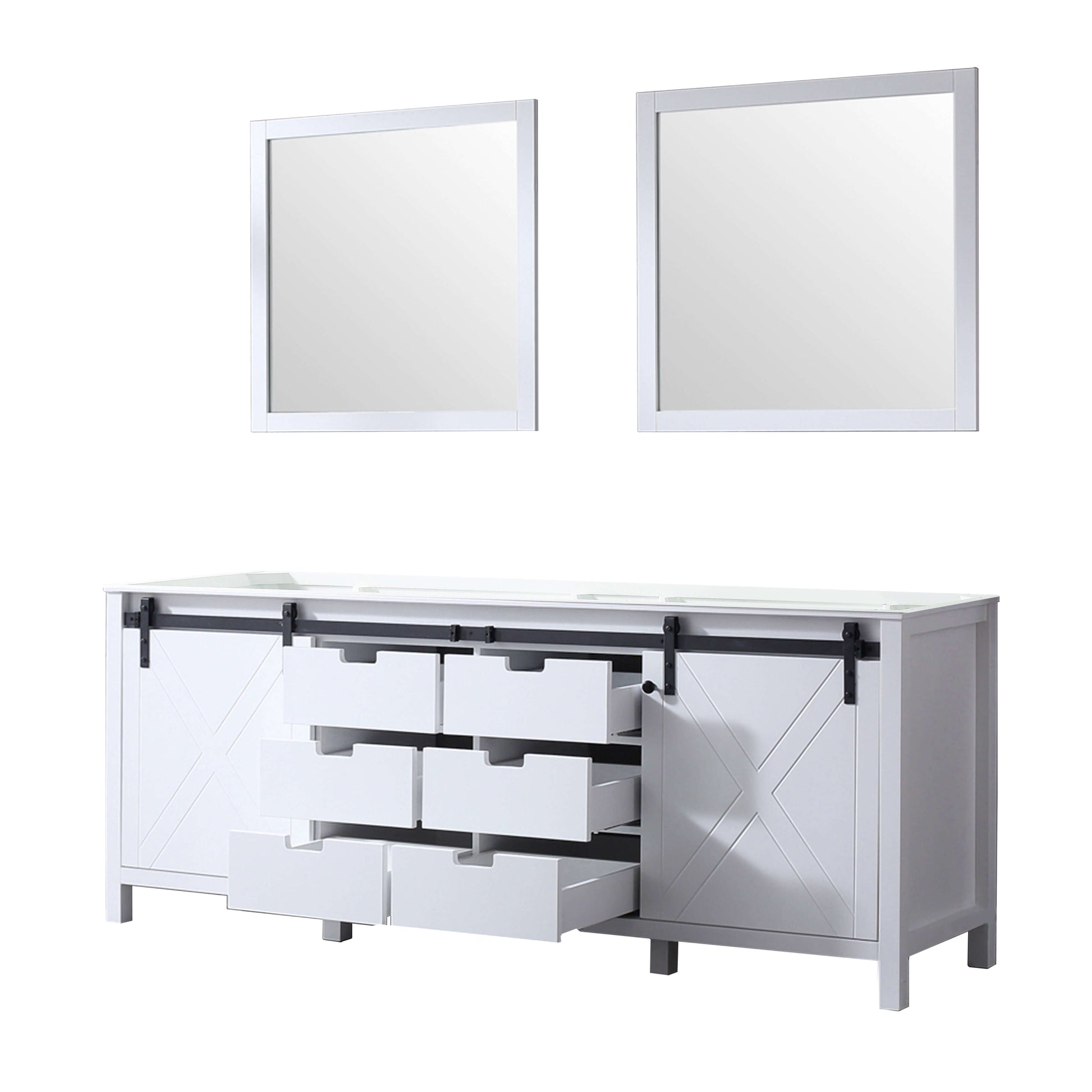 Marsyas 84" White Double Vanity, no Top and 34" Mirrors - LM342284DA00M34
