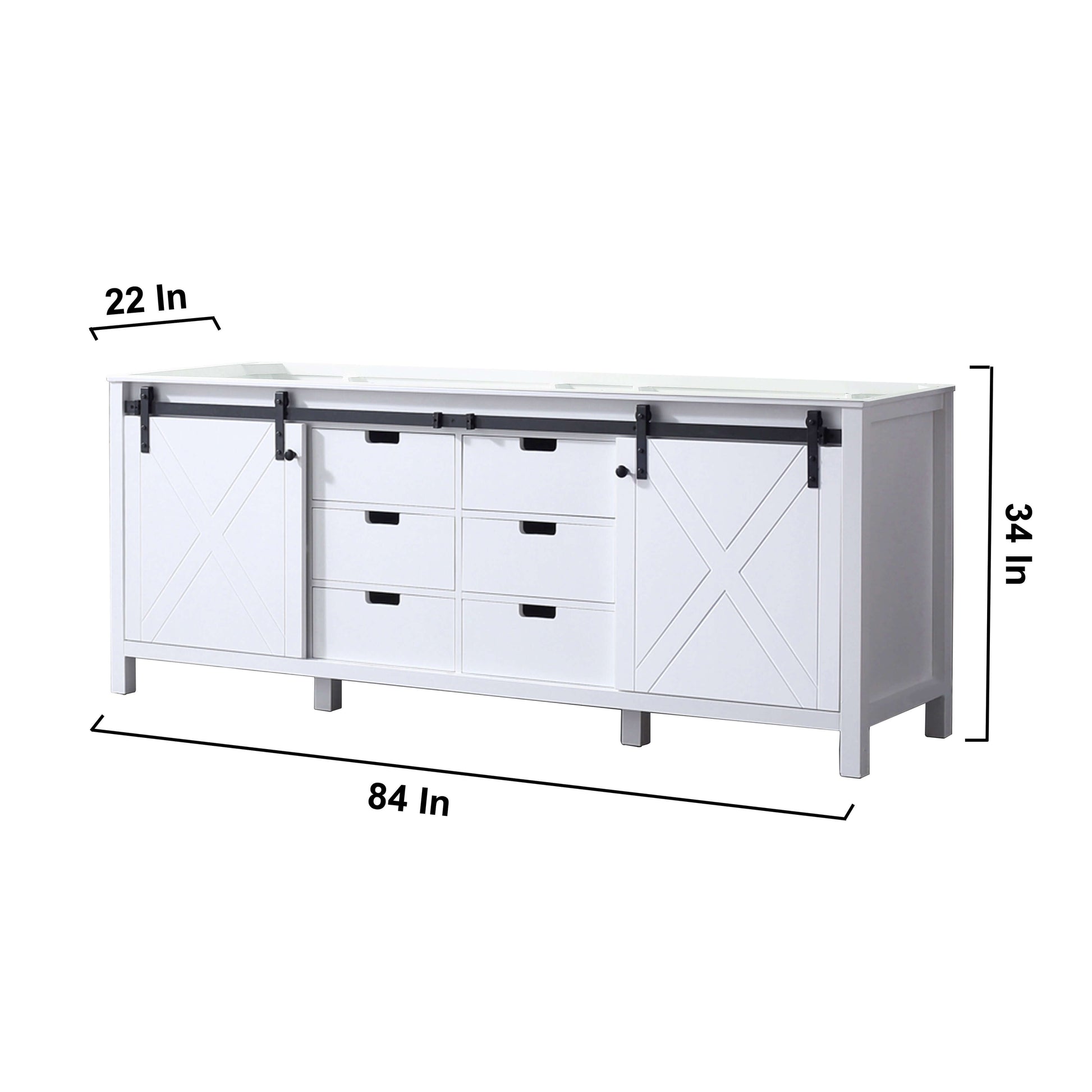 Marsyas 84" White Double Vanity, no Top and 34" Mirrors - LM342284DA00M34