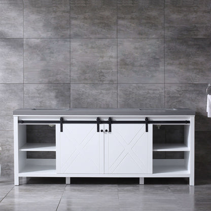 Marsyas 84" White Double Vanity, Grey Quartz Top, White Square Sinks and no Mirror - LM342284DAAS000