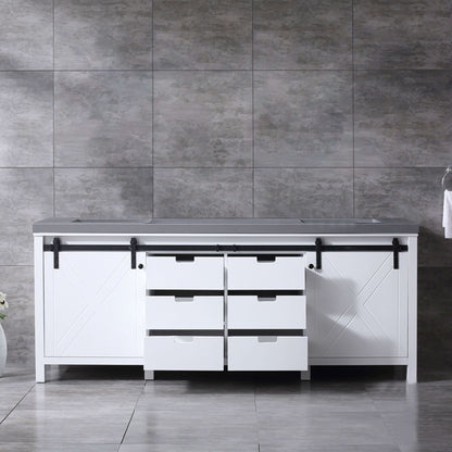 Marsyas 84" White Double Vanity, Grey Quartz Top, White Square Sinks and no Mirror - LM342284DAAS000