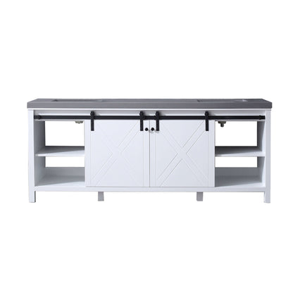 Marsyas 84" White Double Vanity, Grey Quartz Top, White Square Sinks and no Mirror - LM342284DAAS000