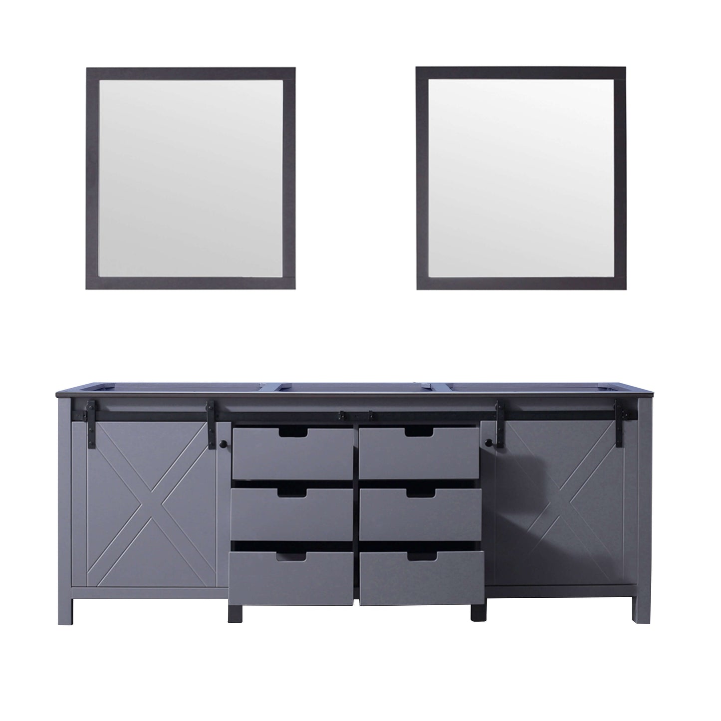 Marsyas 84" Dark Grey Double Vanity, no Top and 34" Mirrors - LM342284DB00M34