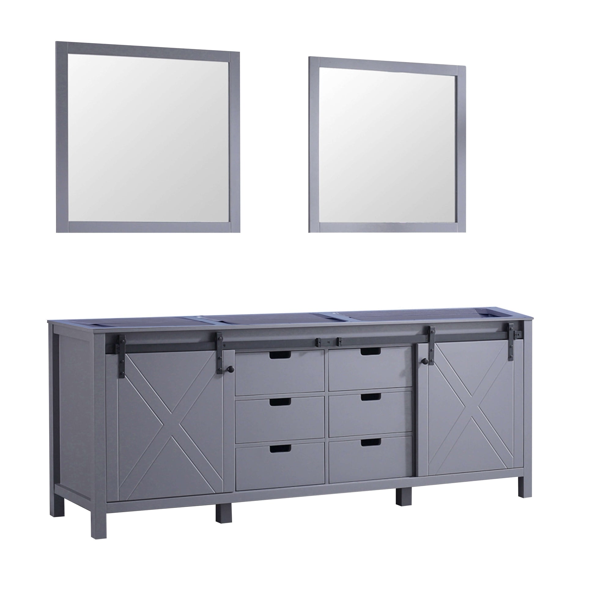 Marsyas 84" Dark Grey Double Vanity, no Top and 34" Mirrors - LM342284DB00M34