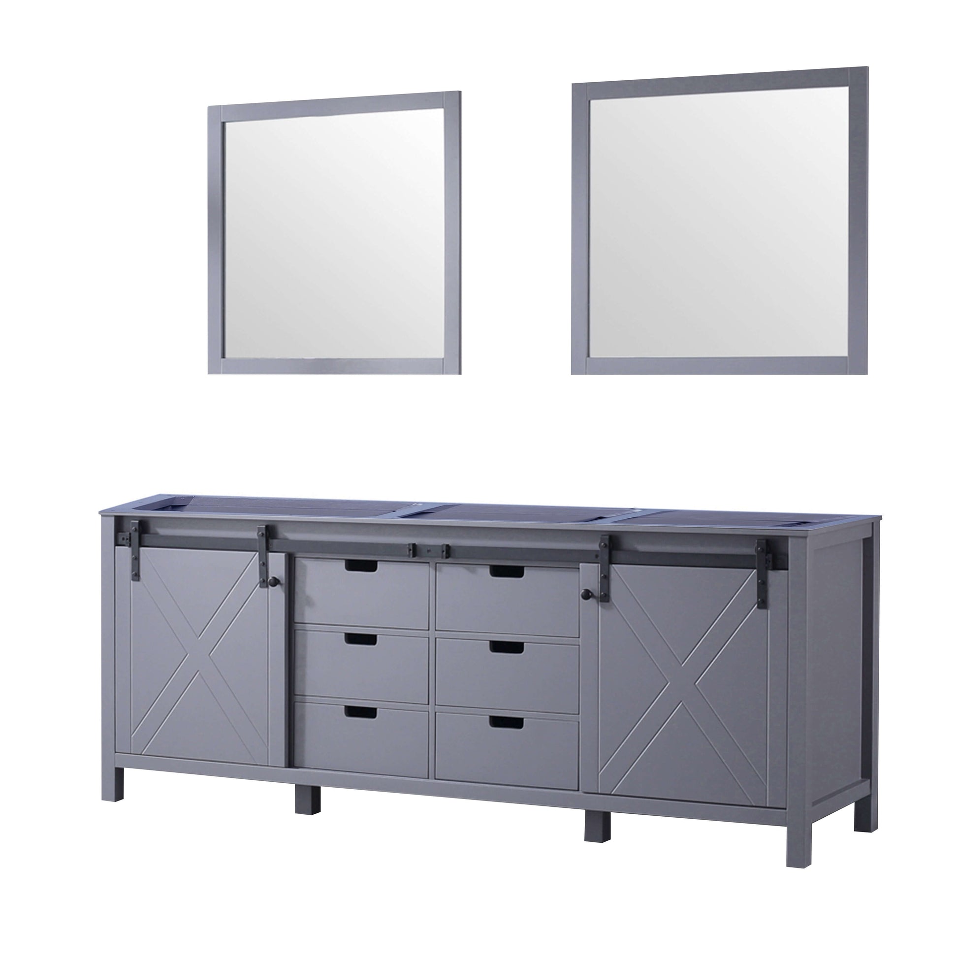 Marsyas 84" Dark Grey Double Vanity, no Top and 34" Mirrors - LM342284DB00M34