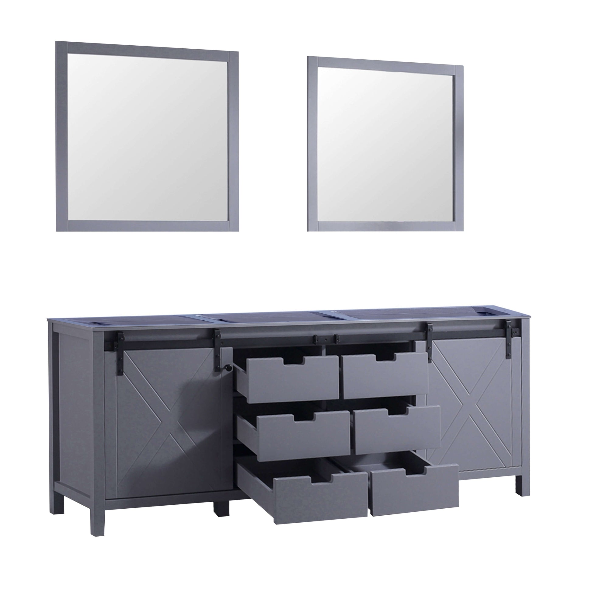 Marsyas 84" Dark Grey Double Vanity, no Top and 34" Mirrors - LM342284DB00M34